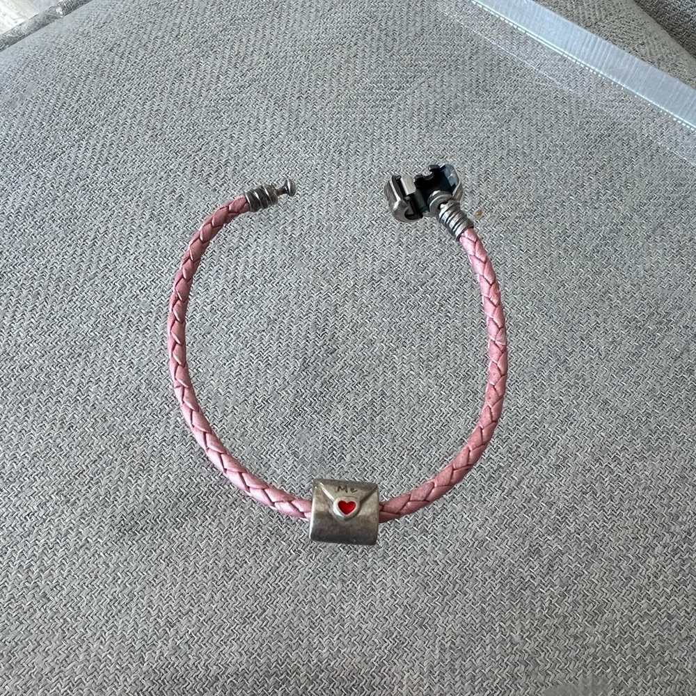 Pandora Pink Braided Bracelet with Silver Heart Charm